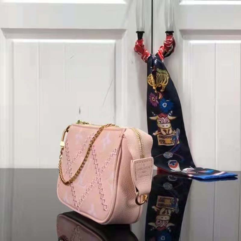 Louis Vuitton Women Mini Pochette Accessoires Pink Monogram Empreinte Embroidered Cowhide Clutch