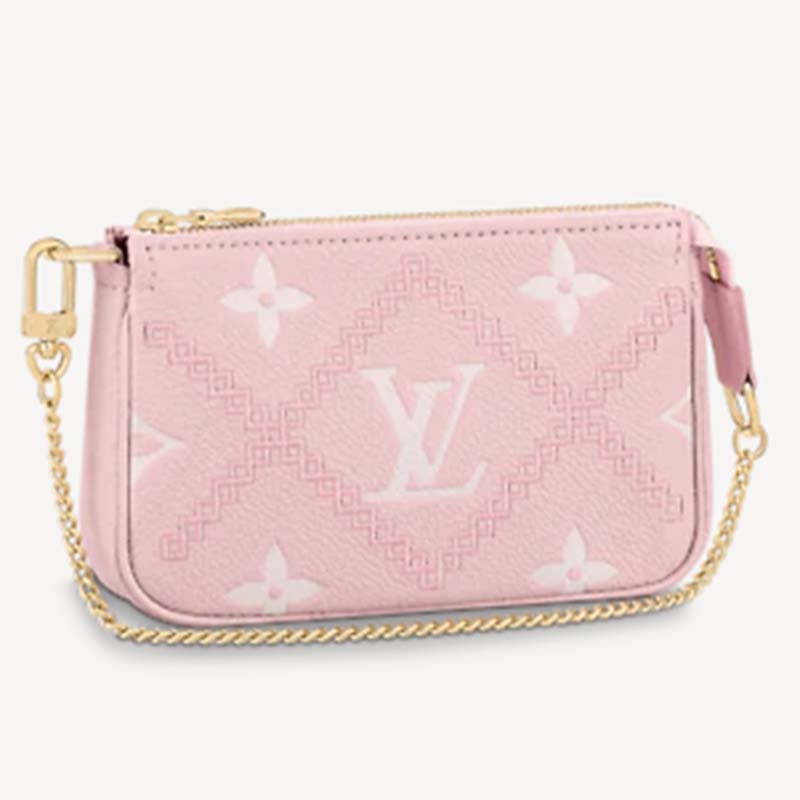 Louis Vuitton Women Mini Pochette Accessoires Pink Monogram Empreinte Embroidered Cowhide Clutch