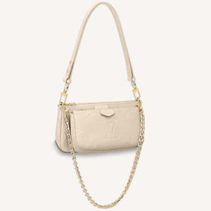 Louis Vuitton Women Multi Pochette Accessoires Cream Embossed Supple Grained Cowhide Clutch