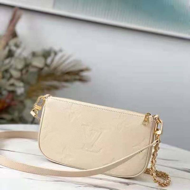 Louis Vuitton Women Multi Pochette Accessoires Cream Embossed Supple Grained Cowhide Clutch
