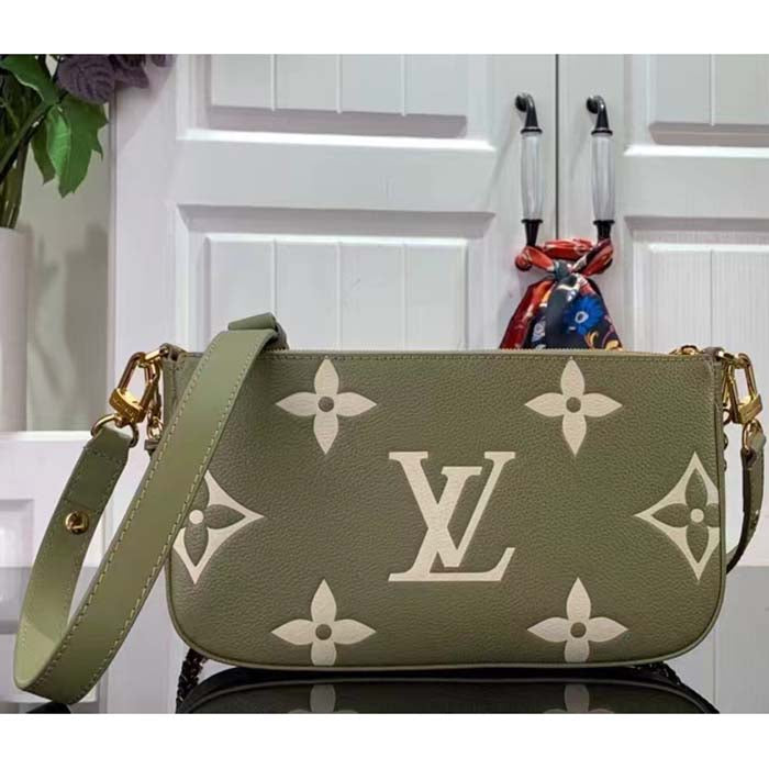 Louis Vuitton Women Multi Pochette Accessoires Light Khaki Cream Monogram Empreinte Embossed Grained Cowhide Leather Clutch