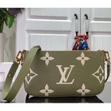 Louis Vuitton Women Multi Pochette Accessoires Light Khaki Cream Monogram Empreinte Embossed Grained Cowhide Leather Clutch