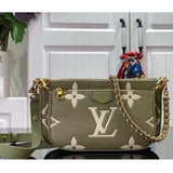 Louis Vuitton Women Multi Pochette Accessoires Light Khaki Cream Monogram Empreinte Embossed Grained Cowhide Leather Clutch