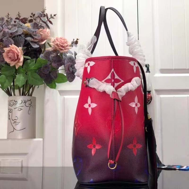 Louis Vuitton Women Neverfull MM Tote Midnight Fuchsia Monogram Coated Canvas