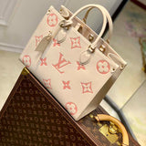 Louis Vuitton Women OnTheGo MM Tote Pink Embossed Supple Grained Cowhide Leather