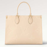 Louis Vuitton Women Onthego MM Tote Bag Crème Beige Embossed Grained Cowhide Leather