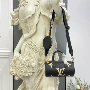 Louis Vuitton Women Papillon BB Black Beige Embossed Supple Grained Cowhide Leather Handbag