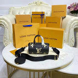 Louis Vuitton Women Papillon BB Black Beige Embossed Supple Grained Cowhide Leather Handbag