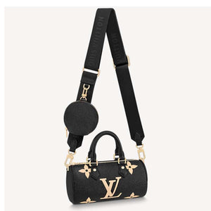 Louis Vuitton Women Papillon BB Black Beige Embossed Supple Grained Cowhide Leather Handbag