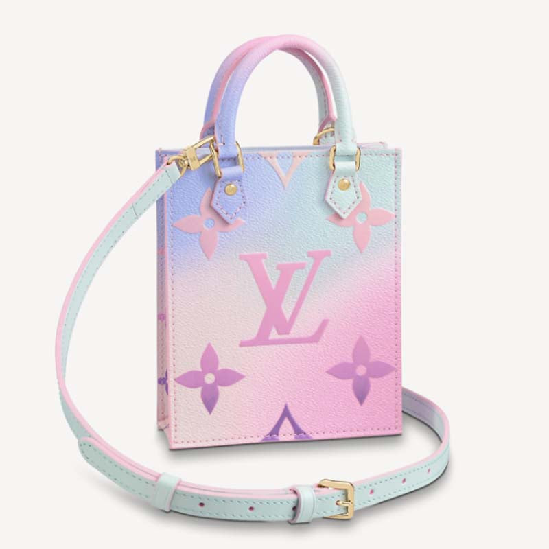 Louis Vuitton Women Petit Sac Plat Sunrise Pastel Monogram Coated Canvas Cowhide Handbag