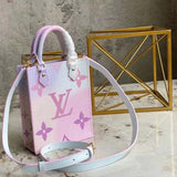 Louis Vuitton Women Petit Sac Plat Sunrise Pastel Monogram Coated Canvas Cowhide Handbag
