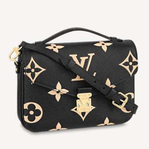 Louis Vuitton Women Pochette Metis Black Beige Embossed Grained Cowhide Leather Clutch