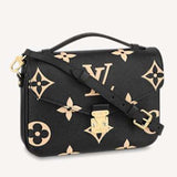 Louis Vuitton Women Pochette Metis Black Beige Embossed Grained Cowhide Leather Clutch