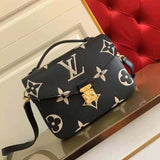 Louis Vuitton Women Pochette Metis Black Beige Embossed Grained Cowhide Leather Clutch