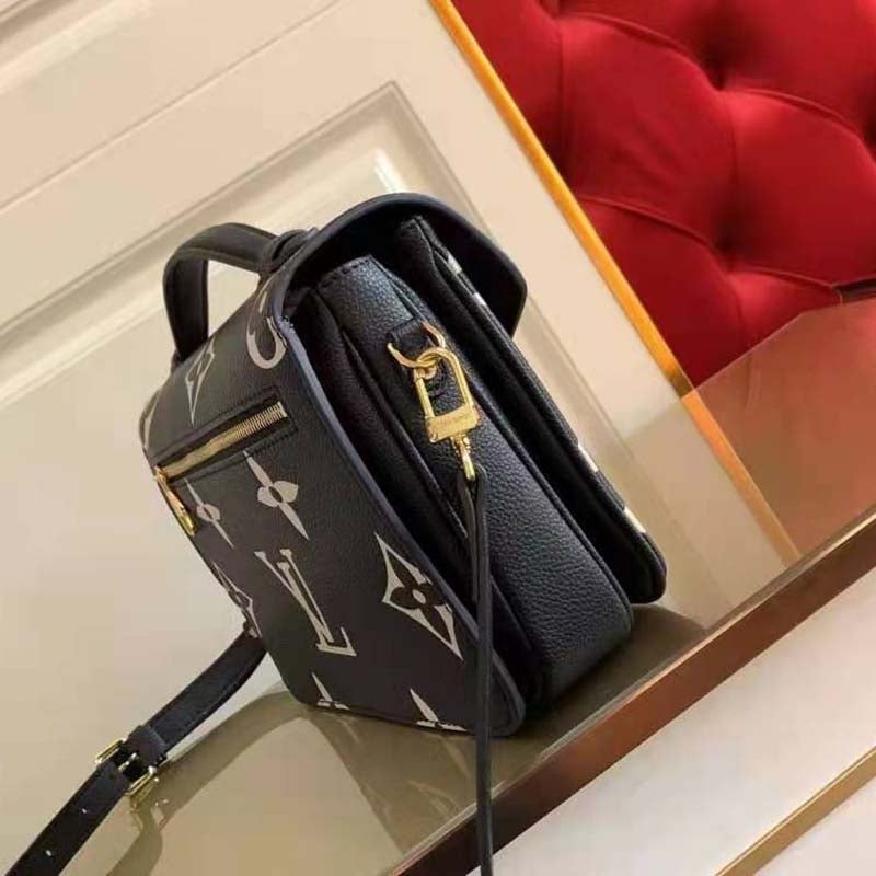 Louis Vuitton Women Pochette Metis Black Beige Embossed Grained Cowhide Leather Clutch