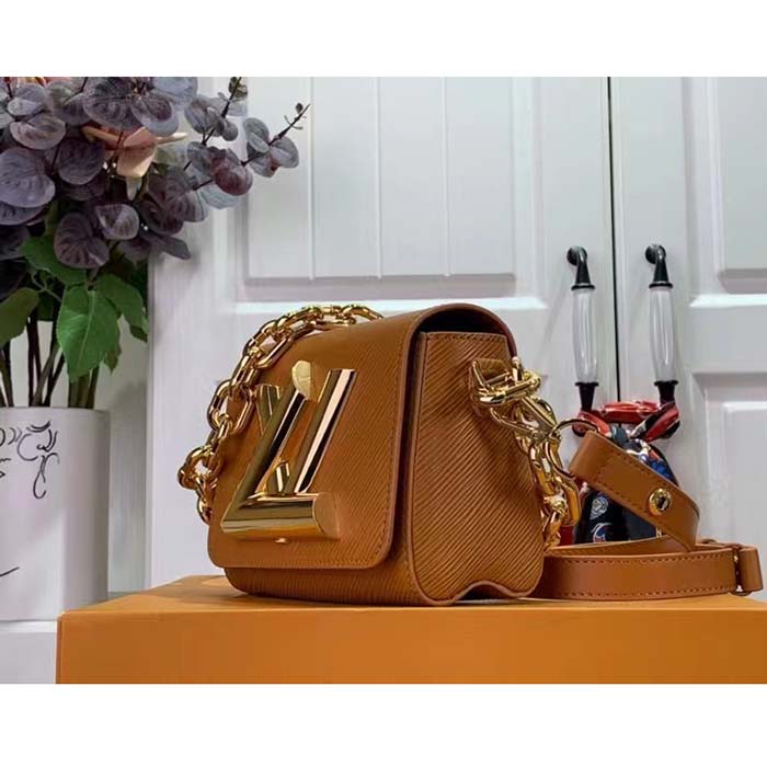 Louis Vuitton Women Twist Lock XL Gold Brown Epi Cowhide Leather Microfiber Handbag