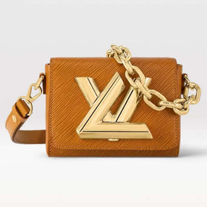 Louis Vuitton Women Twist Lock XL Gold Brown Epi Cowhide Leather Microfiber Handbag