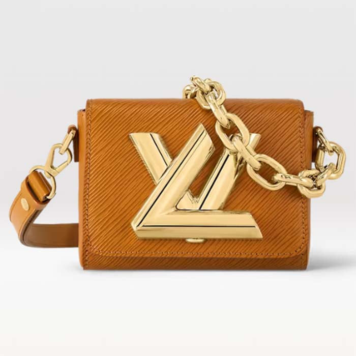 Louis Vuitton Women Twist Lock XL Gold Brown Epi Cowhide Leather Microfiber Handbag