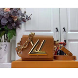 Louis Vuitton Women Twist Lock XL Gold Brown Epi Cowhide Leather Microfiber Handbag