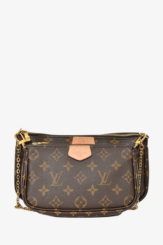 Louis Vuitton 2020 Brown Leather Monogram Multi Pouch Pochette Crossbody w/ Green Strap