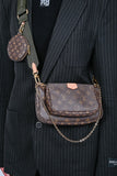 Louis Vuitton 2020 Brown Leather Monogram Multi Pouch Pochette Crossbody w/ Green Strap