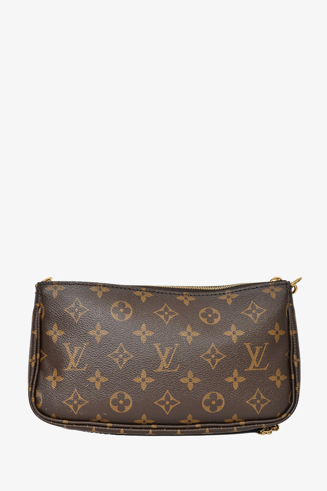 Louis Vuitton 2020 Brown Leather Monogram Multi Pouch Pochette Crossbody w/ Green Strap