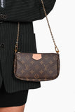 Louis Vuitton 2020 Brown Leather Monogram Multi Pouch Pochette Crossbody w/ Green Strap