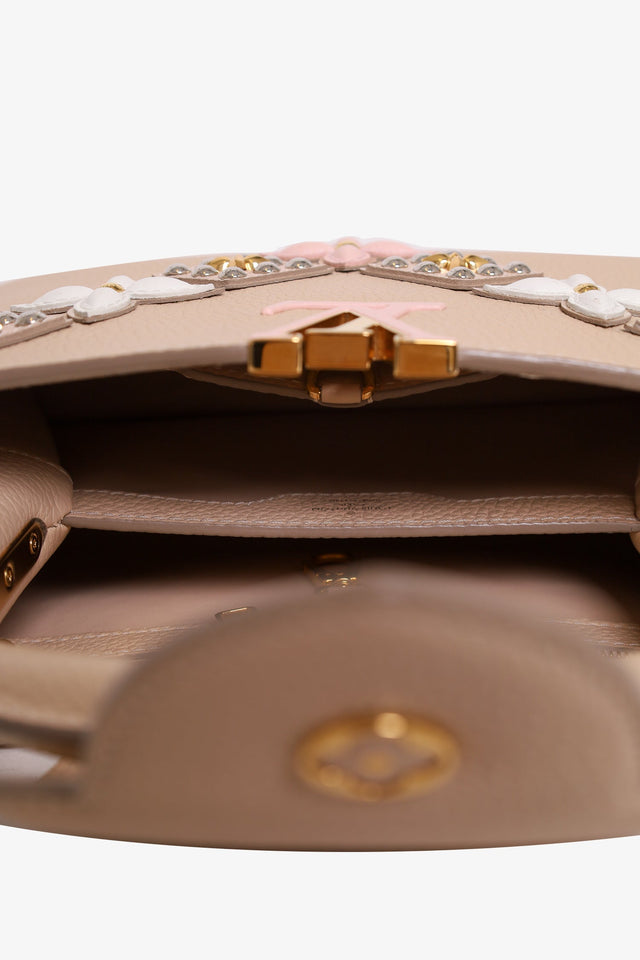 Louis Vuitton Beige Taurillon Mechanical Flowers Smile Capucines BB with Strap