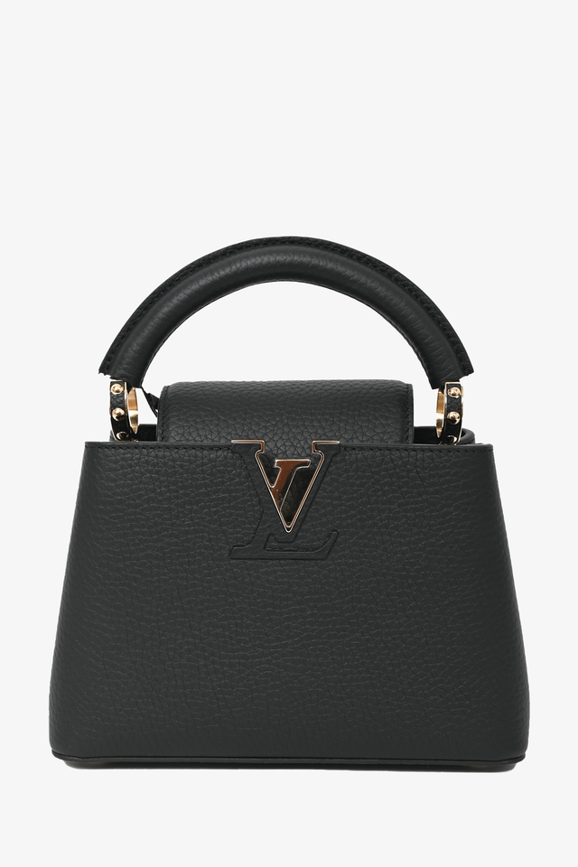 Louis Vuitton Black Leather Mini Capucines Bag with Strap