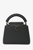 Louis Vuitton Black Leather Mini Capucines Bag with Strap