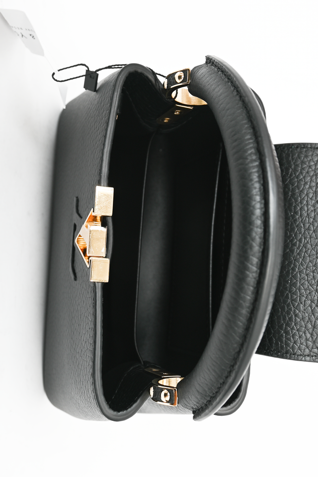 Louis Vuitton Black Leather Mini Capucines Bag with Strap