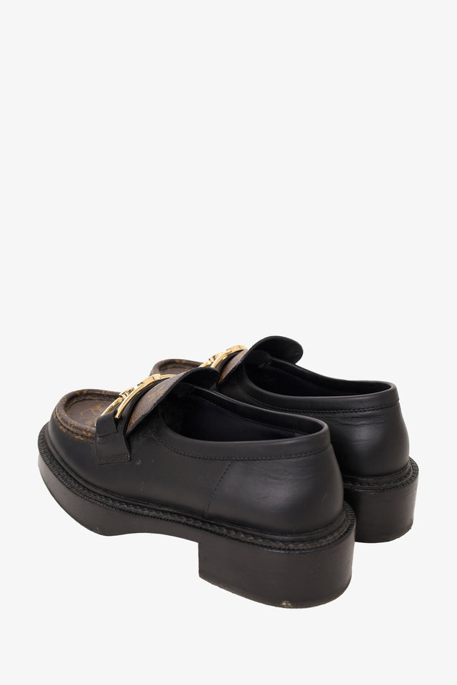 Louis Vuitton Black Monogram Leather Academy Loafers Size 37.5