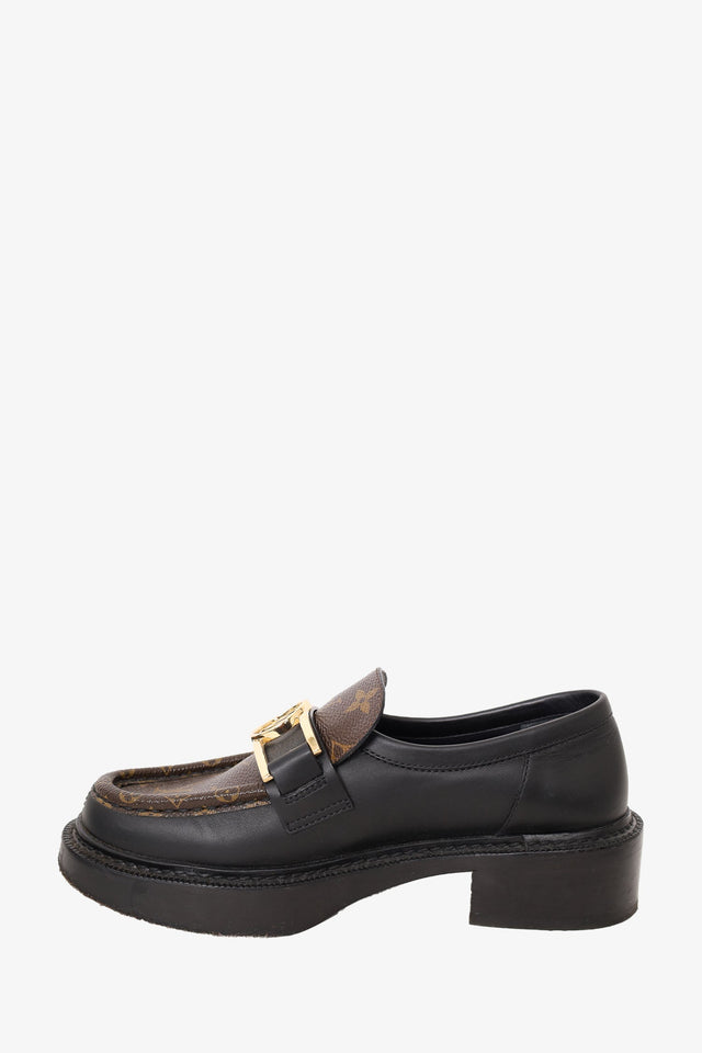 Louis Vuitton Black Monogram Leather Academy Loafers Size 37.5