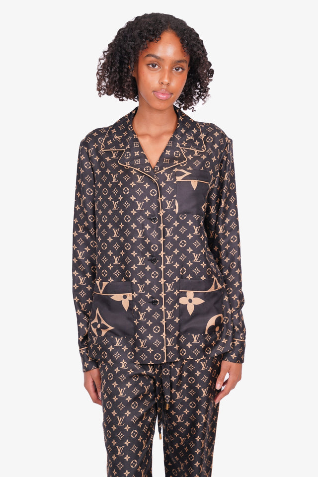 Louis Vuitton Black Monogram Silk Escale Pajama Set Size 38/36