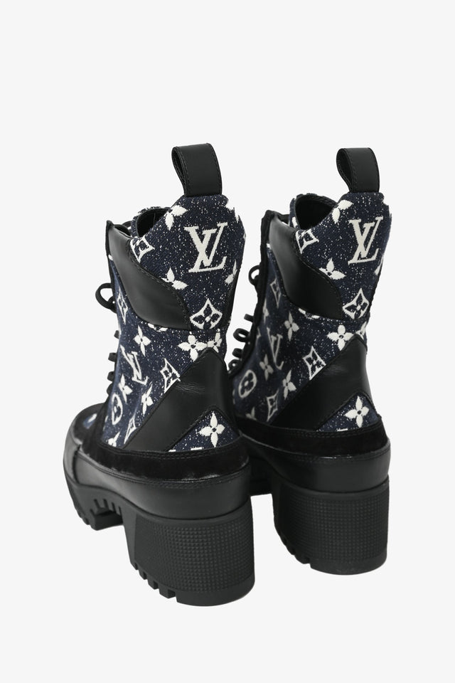 Louis Vuitton Black/Navy Leather / Denim Star Trail Line Ankle Boots Size 38