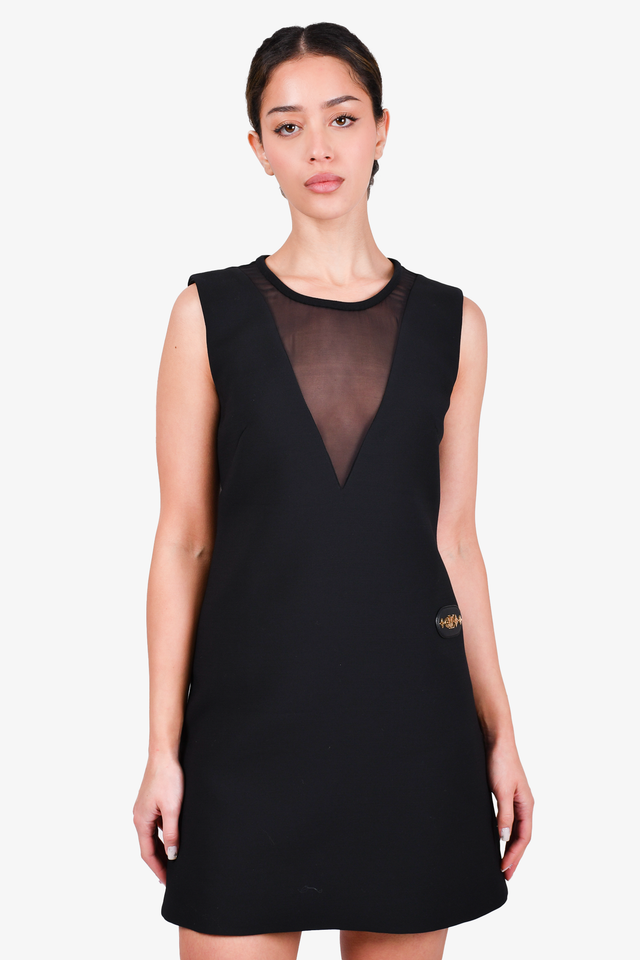 Louis Vuitton Black Wool/Silk Monogram Detail Sleeveless Dress Size 36