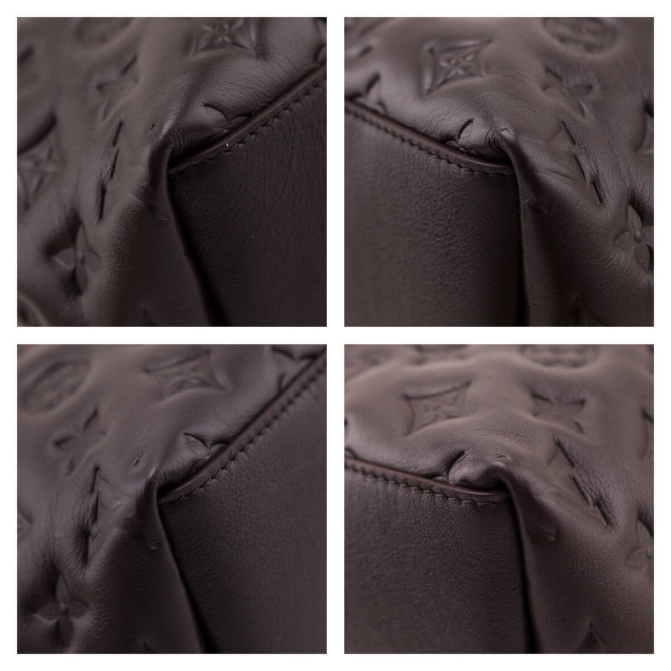 Louis Vuitton Chocolate Calfskin Embossed Monogram Coussin Hobo MM