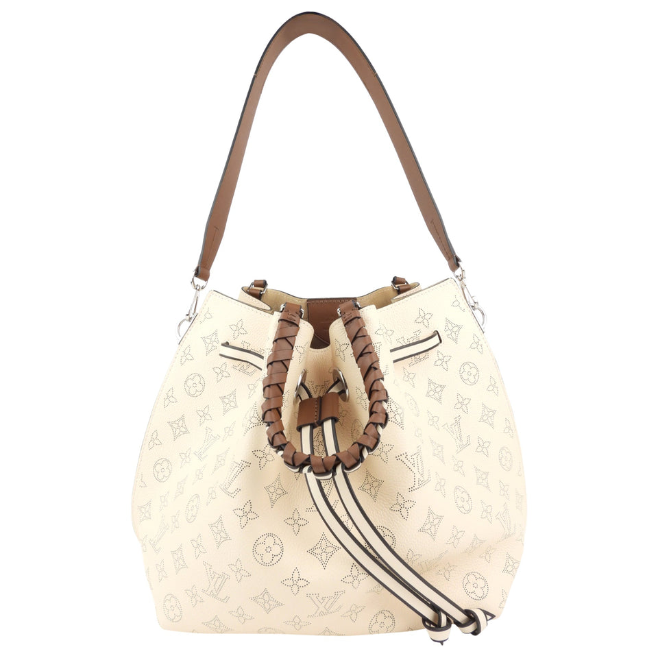 Louis Vuitton Crème Beige and Brown Mahina Perforated Calfskin Leather Girolata Two Way Shoulder Bag