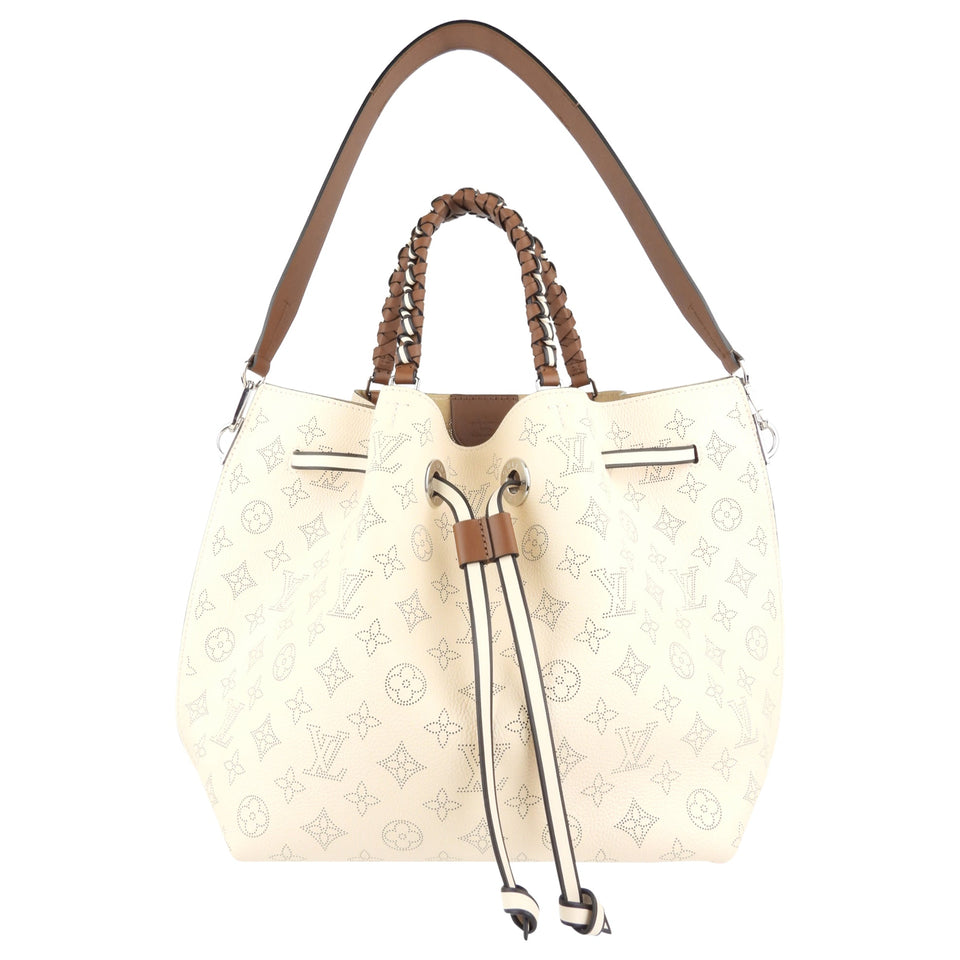 Louis Vuitton Crème Beige and Brown Mahina Perforated Calfskin Leather Girolata Two Way Shoulder Bag