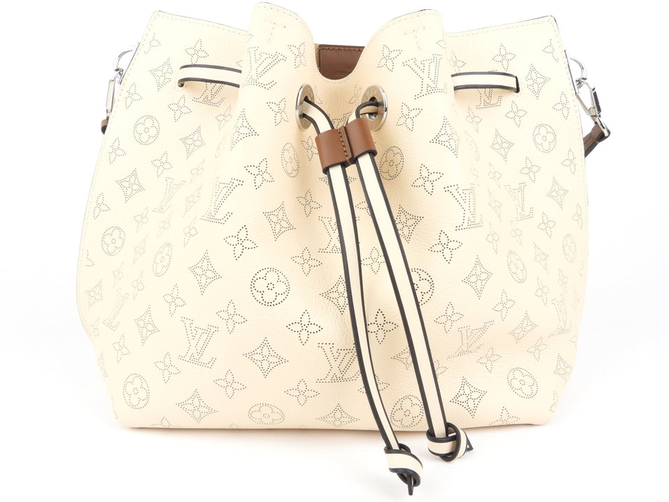 Louis Vuitton Crème Beige and Brown Mahina Perforated Calfskin Leather Girolata Two Way Shoulder Bag