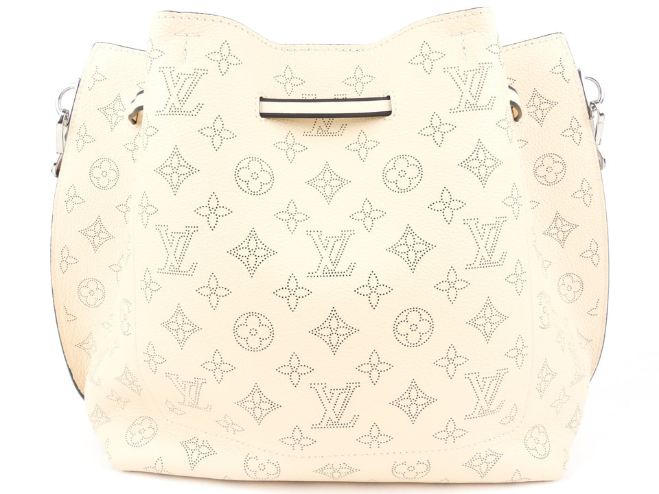 Louis Vuitton Crème Beige and Brown Mahina Perforated Calfskin Leather Girolata Two Way Shoulder Bag