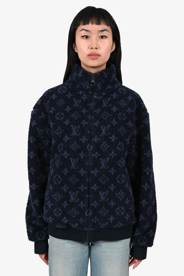Louis Vuitton Navy Fleece Monogram Teddy Zip Size S