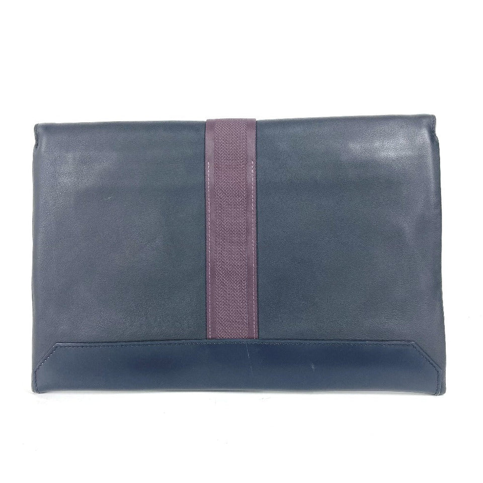 Hermes Clutch bag leather Navy City slide mens