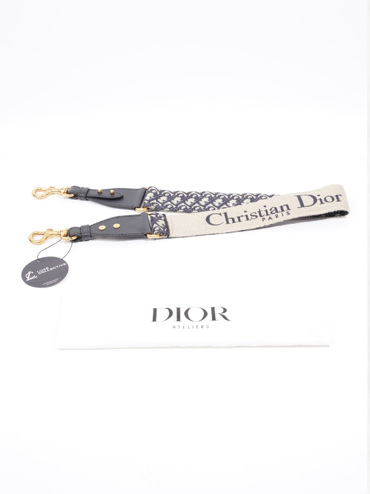 Christian Dior Adjustable Shoulder Strap With Ring Blue Oblique / Gold Cotton