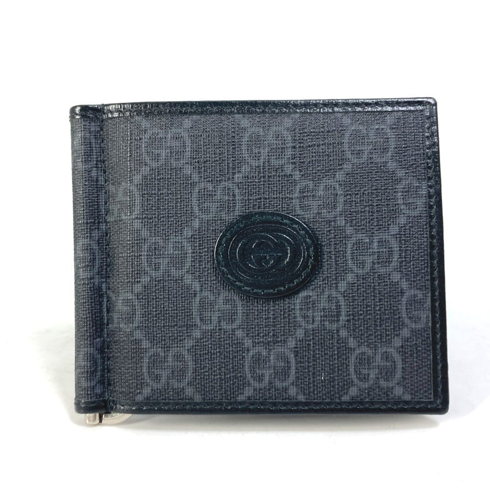 Gucci Folded wallet 700686 GG Supreme Canvas black GG money clip Interlocking G Card Case Wallet mens