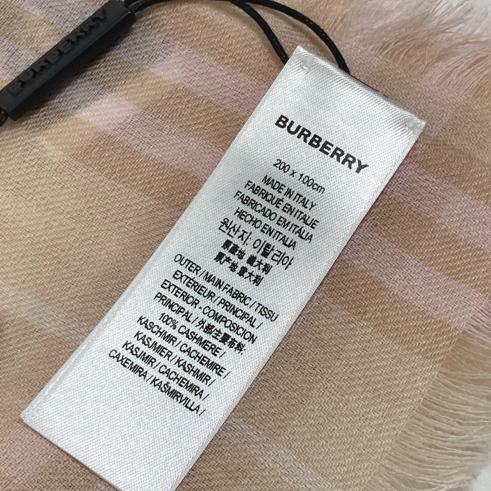Burberry Scarf 8011095 cashmere pink beige check logo Women