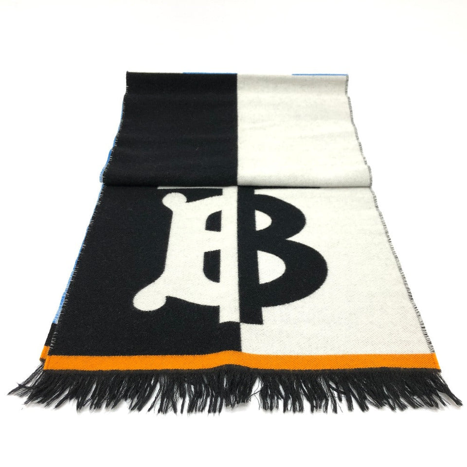 Burberry Scarf 8023067 wool Black Grey TB logo mens(Unisex)