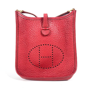 Hermes Shoulder Bag Taurillon Clemence Red Evelyn TPM Women