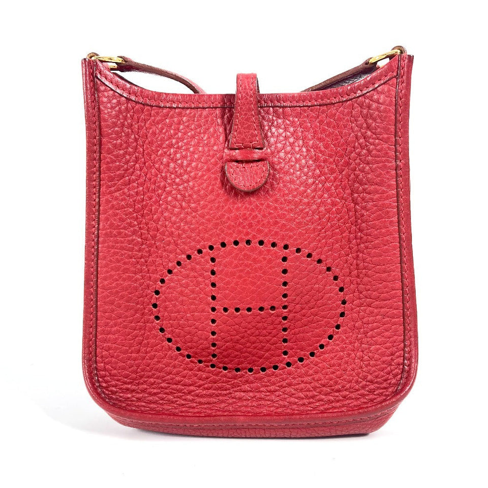 Hermes Shoulder Bag Taurillon Clemence Red Evelyn TPM Women