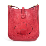 Hermes Shoulder Bag Taurillon Clemence Red Evelyn TPM Women
